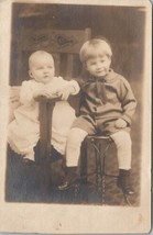 RPPC Darling Children Edwardian Era Seated on Twisted Wire Table Postcard Z3 - £6.35 GBP