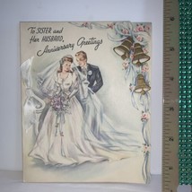 Vintage 1950’s Wedding Anniversary Gretting Card Bride Groom  - £3.94 GBP