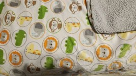Baby Blanket White Fleece Grey Reversible 28”x36” Giraffe Lion Elephant Monkey - £7.83 GBP