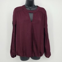 Jennie &amp; Marlis Purple Blouse Size Medium Long Slit Sleeves Cut-Out V-Neck - £11.01 GBP