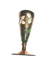 Bohemian Cordial Mini Glass Cup Green Gold Gilt Hand Painted Elegant Ornate - $14.62