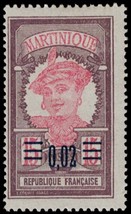 1922 French Martinique Stamp - Overprint Surcharge 0.02/15C 1590 - £1.17 GBP