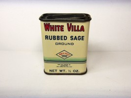 Vintage White Villa Rubbed Sage Metal Spice Tin - £15.78 GBP