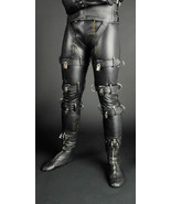 MEN&#39;S LEATHER PANTS DOUBLE ZIP BLUF FETISH GAY STYLE  WITH LOCKS FREE  - $202.45 CAD