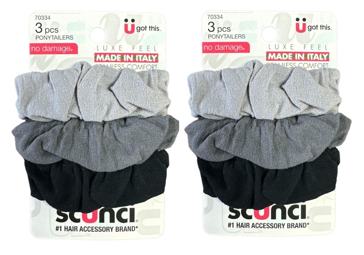 Lot of 2 Scunci Luxe Feel Hair Ponytailers, No Damage 3ct Each Grey &amp; Black - $8.90