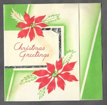VINTAGE 1940s WWII ERA Christmas Greeting Card Art Deco POINSETTIAS Silv... - $14.84
