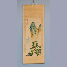 Vintage Bamboo Scroll Painted Mountain Landscape Wall Hanging Republic of China - £11.89 GBP