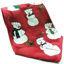 Snowman Christmas Broomstick Scarf Red 100% Silk Novelty Necktie - $11.78