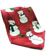 Snowman Christmas Broomstick Scarf Red 100% Silk Novelty Necktie - $217.26 MXN