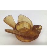 DEGENHART Amber Glass Open Salt Dish Berry and Bird Vintage Collectible - $204.27 MXN