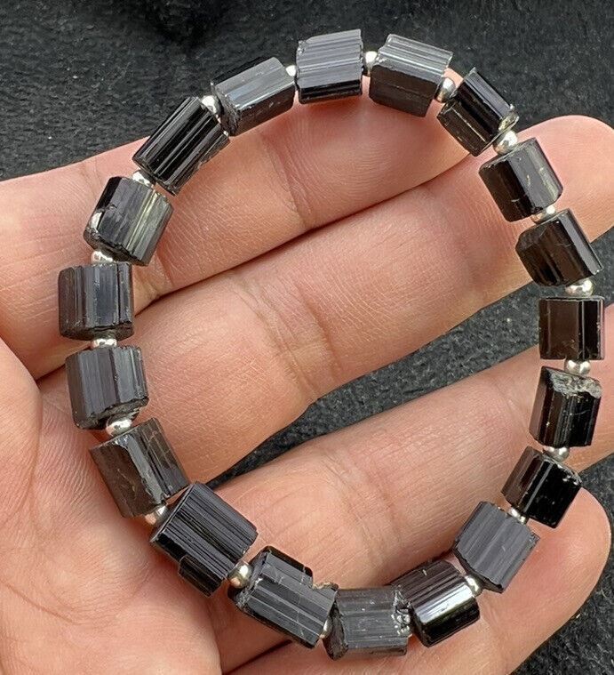 handmade natural Crystal black tourmaline beading stretchable bracelet 1PC - $29.70