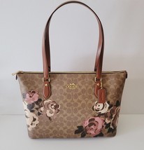 Coach CZ180 Signature Rose Gallery Tote Top Zip Handbag Tan Multi - £158.01 GBP