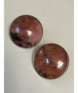 USSR Russian Sterling Silver .875 &amp; Rhodonite Stone Large Cufflinks - £50.65 GBP