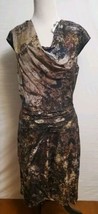 HELMUT LANG Silk Abstract Gravel Print Asymmetric-Drape Cowl Faux Wrap D... - $107.48