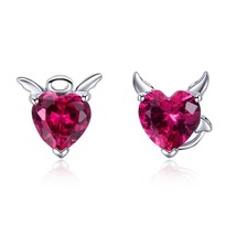 BAMOER Fashion 925 Silver Angel And Devil Pink CZ Heart Stud Earrings for Women  - £18.73 GBP