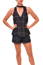 Finders Keepers Womens Top Curtis Sleeveless Stylish Print Navy Check Size S - $48.49