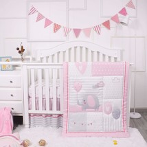 Baby Elephant Crib Bedding Set Girl Nursery Pink 3-Piece Standard Size Pink Gray - £54.79 GBP