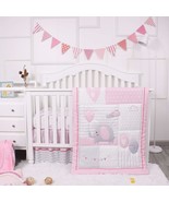 Baby Elephant Crib Bedding Set Girl Nursery Pink 3-Piece Standard Size P... - £54.79 GBP