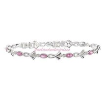 Breast Cancer Pink Hope Tennis Bracelet with Ribbon Accents ~Pink &amp; Silvertone~ - £7.94 GBP