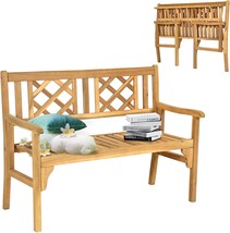 Tangkula Folding Wood Garden Bench, 2 Person Foldable Acacia Patio Bench, Teak - $150.08