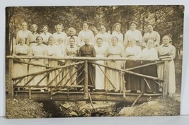 Rppc Victorian Era Old Women Posing On Rustic Log Bridge c1910 Postcard P13 - £13.39 GBP