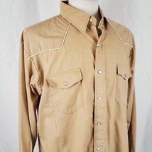 High Noon Western Shirt XL Beige Poly Cotton Snaps Cowboy Rockabilly Rodeo - $18.99