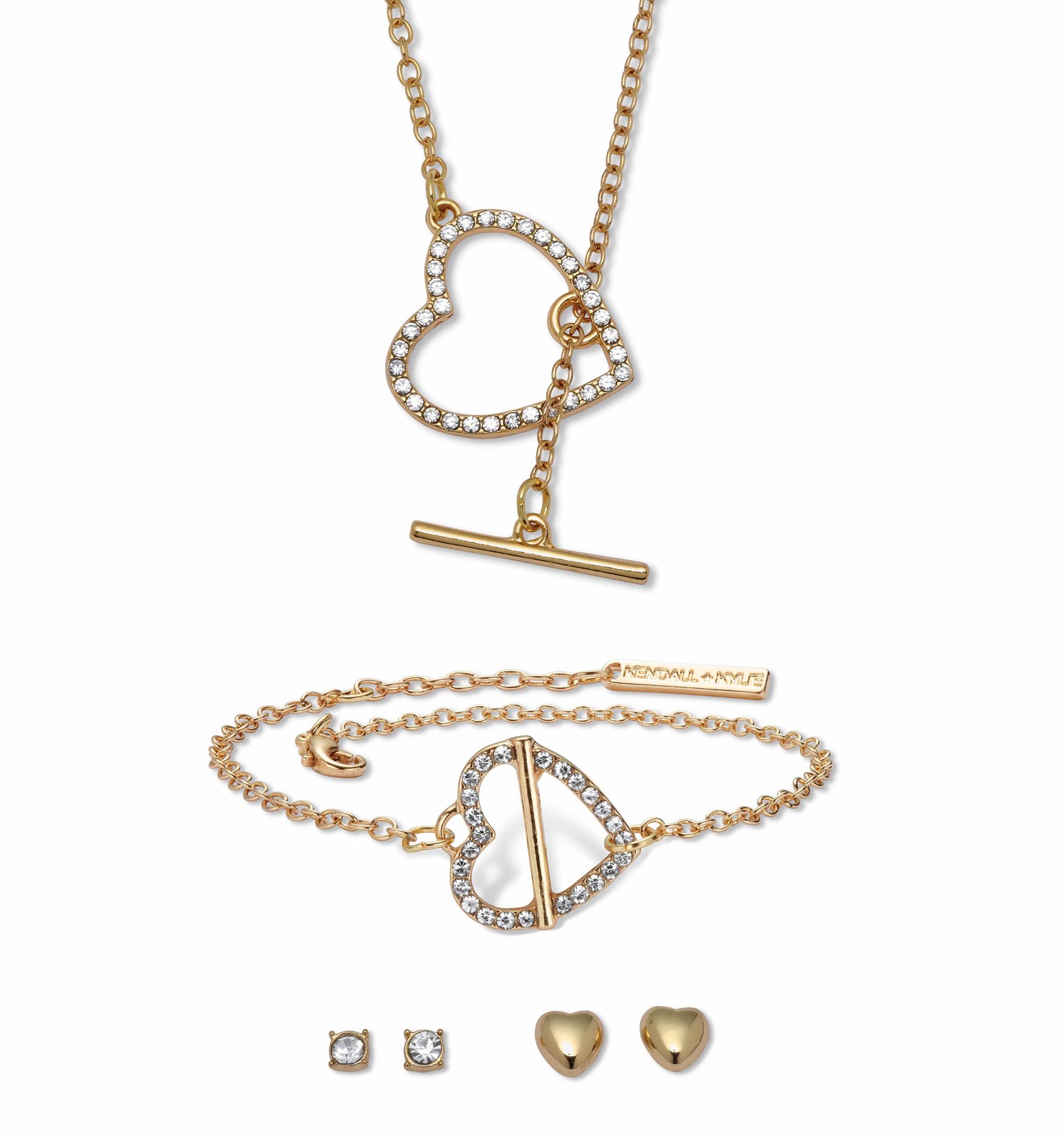 Kendall + Kylie 14k Yellow Gold-Plated Round Crystal Heart Jewelry Set - £21.85 GBP