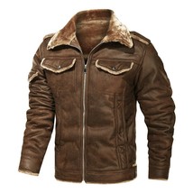 2022  Zipper Design Men&#39;s Leather Jacket Coat Business Velvet New Motorcycle Pil - £85.02 GBP