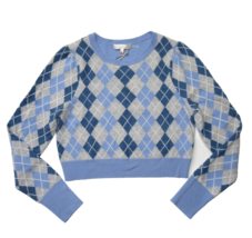 NWT LoveShackFancy Glinda Cropped Pullover in Light Blue Argyle Wool Sweater M - $130.00