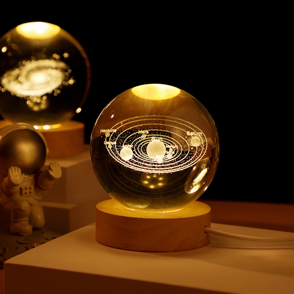 Crystal Ball LED Night Light Glowing Planet Galaxy Solar System Astronaut 3D - £8.66 GBP+