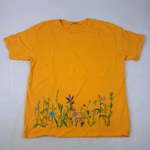 ZARA Woman M Yellow Floral Embroidered T-Shirt Made in Portugal Cotton Tee - $276.61 MXN