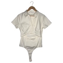 New ASTR The Label Bodysuit Womens M Open Belly V Neck Collar Short Sleeve White - $17.81