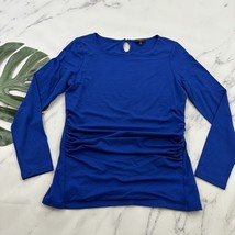 Talbots Ruched Long Sleeve Top Size S Petite Cobalt Blue Stretch Key Hol... - $23.75