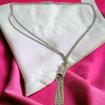 Playful Extra Long Tassel Necklace Fashion Silver Tone Elegant Vintage Style - £11.26 GBP
