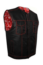 Mens SOA Club Vest Red Thread Concealed Gun Pockets Red Paisley Lining Waistcoat - £56.12 GBP+