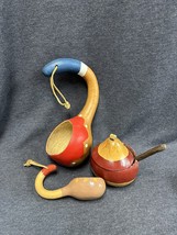 Lot Of Hand Painted Decorative Gourd Long Neck Dippers. Covered Dish & Spoon - £11.83 GBP