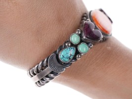 David Reeves Navajo Sterling Spiney oyster and turquoise multi-stone heart cuff - £551.70 GBP
