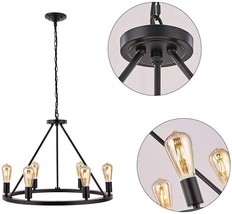 6 Light Black Farmhouse Vintage Chandelier For Living Room Dining Room Kitchen - £74.20 GBP