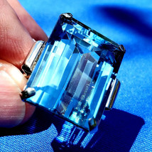 London blue Topaz Deco Engagement Ring Vintage Statement Cocktail 14k White Gold - $6,188.18 CAD