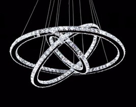 Modern Crystal 3 Ring 60x40x20cm Dining Bedroom Chandelier Pendant Light Fixture - £217.47 GBP