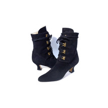 Vintage Charles Jourdan Black Suede Granny Boots Italy *Lovely* Sz 8-8.5 - £117.95 GBP