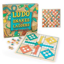 Ludo + Snakes &amp; Ladders Wooden Board Game 2-Pack - Two Game Set in One Bundle -  - £32.76 GBP