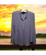 NYDJ Womens M Blouse Blue White Diamond Pattern LSleeve Button Down Shir... - $33.65