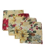 Vtg Christmas Holly Cloth Napkins 16x16 Gold Red Set of 4 Festive Table ... - $17.04 CAD