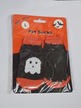 Fang-Tastic Halloween Pet Socks Non Slip Blk/Orange Ghost Large Socks Up To 5.5&quot; - £6.01 GBP