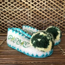 MINAS Traditional Greek Woolen Slippers Leather Soles Ivory Teal US 7.5 Toddler - £9.56 GBP