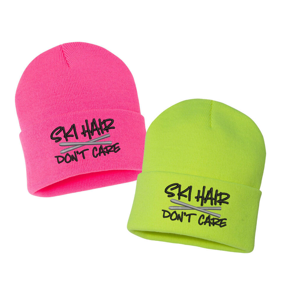 SKI HAIR DON&#39;t CARE - Embroidered Cuffed Beanie Hat, Winter Hat, beanie - $16.99