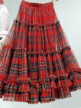 RED Plaid Tulle Skirt Holiday Outfit Women Custom Plus Size Ruffle Tulle Skirt image 3