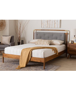 Reverie Light Gray Boucle Fabric and Walnut Brown Wood Queen Size Platfo... - $12,572.34 MXN
