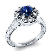 2.08 Ct Blue Sapphire Round 925 Sterling Silver Bridal Engagement Wedding Ring - £84.02 GBP